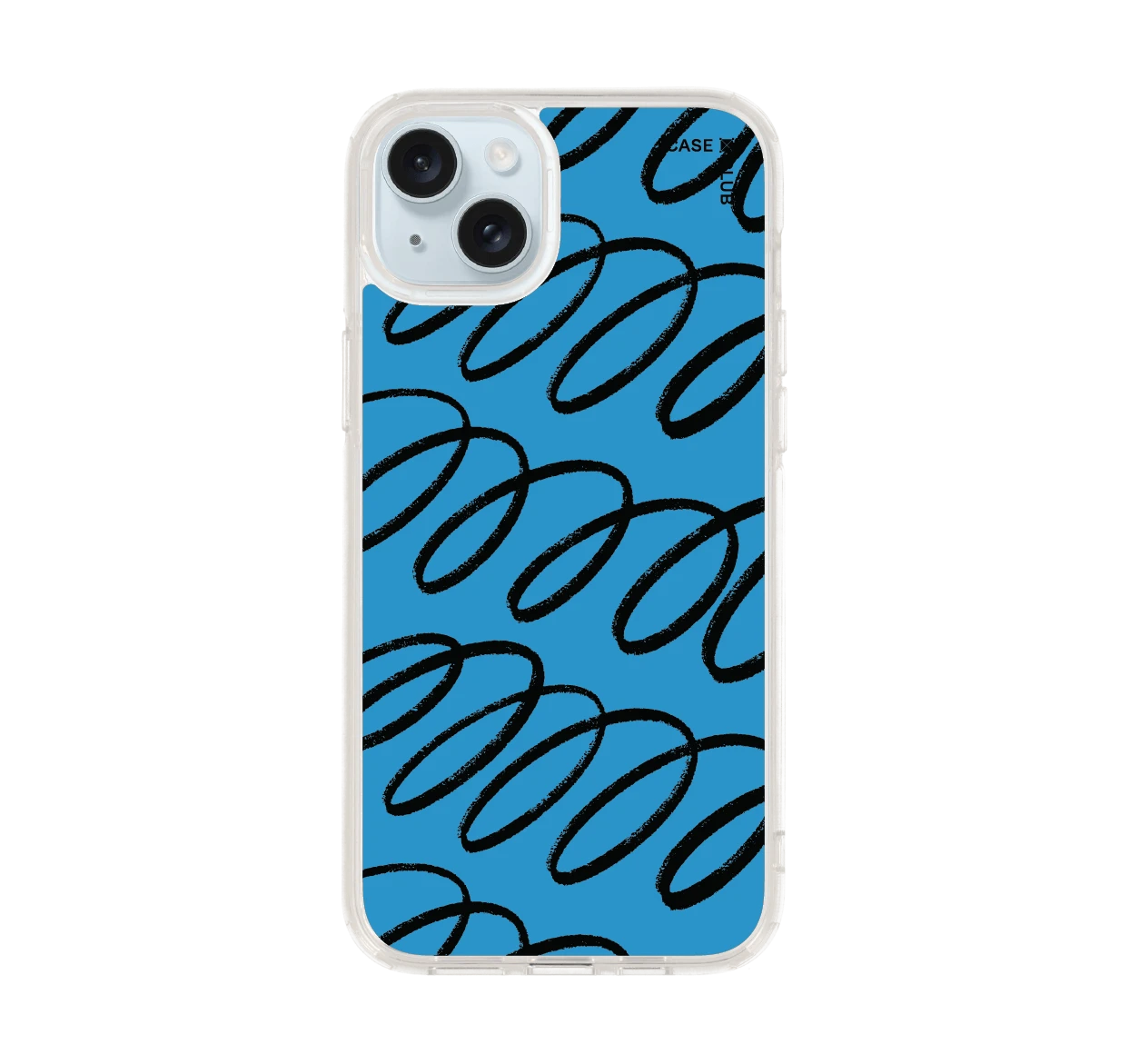 เคสใส iphone 15 plus ลวดลายเส้นโค้งสีฟ้าดำ
